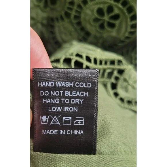 Tuckernuck Maryse Caftan Dress XXL Army Green Eyelet Lace NWT $298 Cotton - Picture 10 of 11